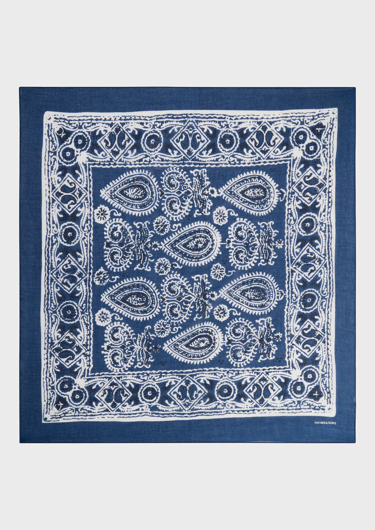 Bandana en coton bleu jeans à motif fantaisie blanc
