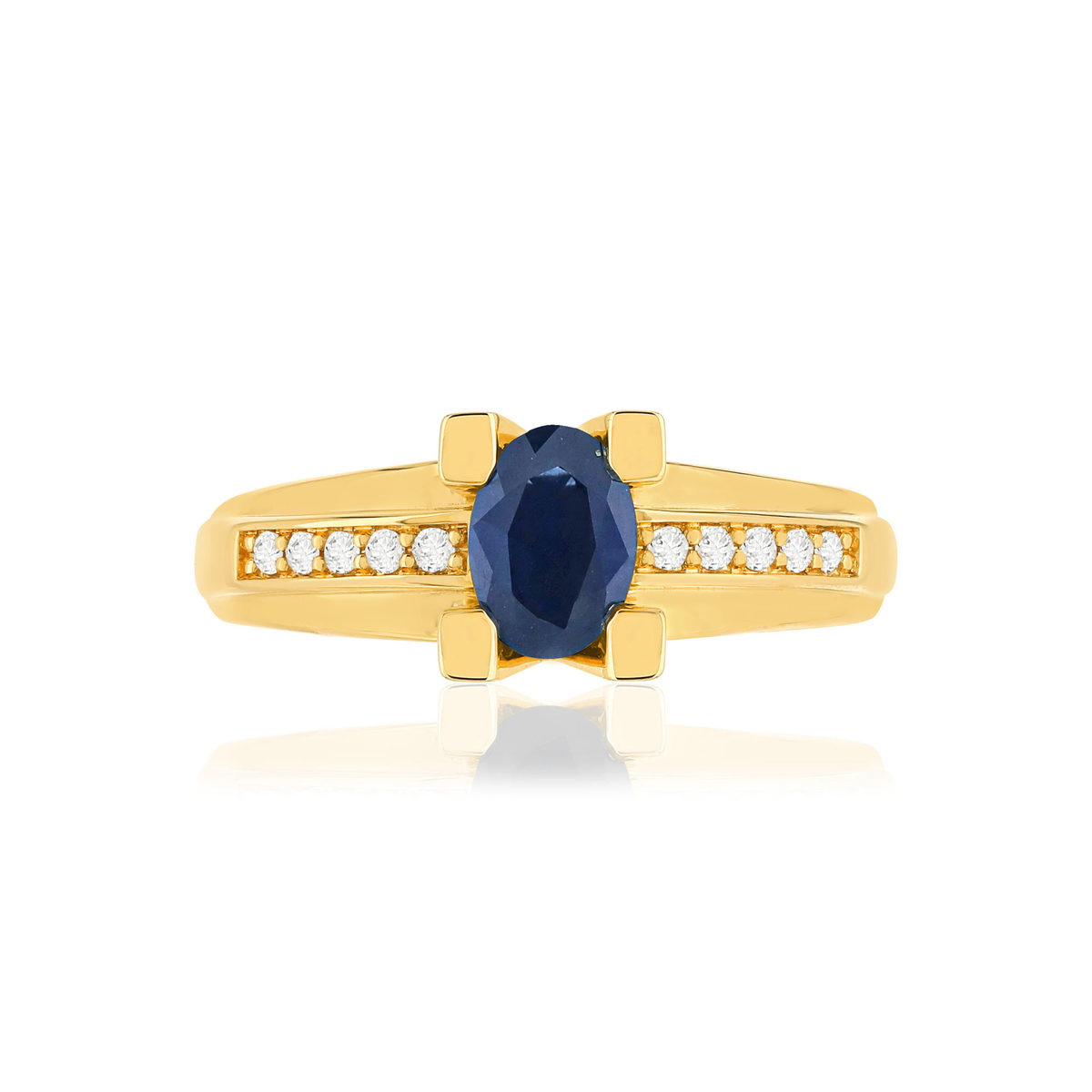 Bague VAN BRILL or jaune 750, saphir, diamants.
