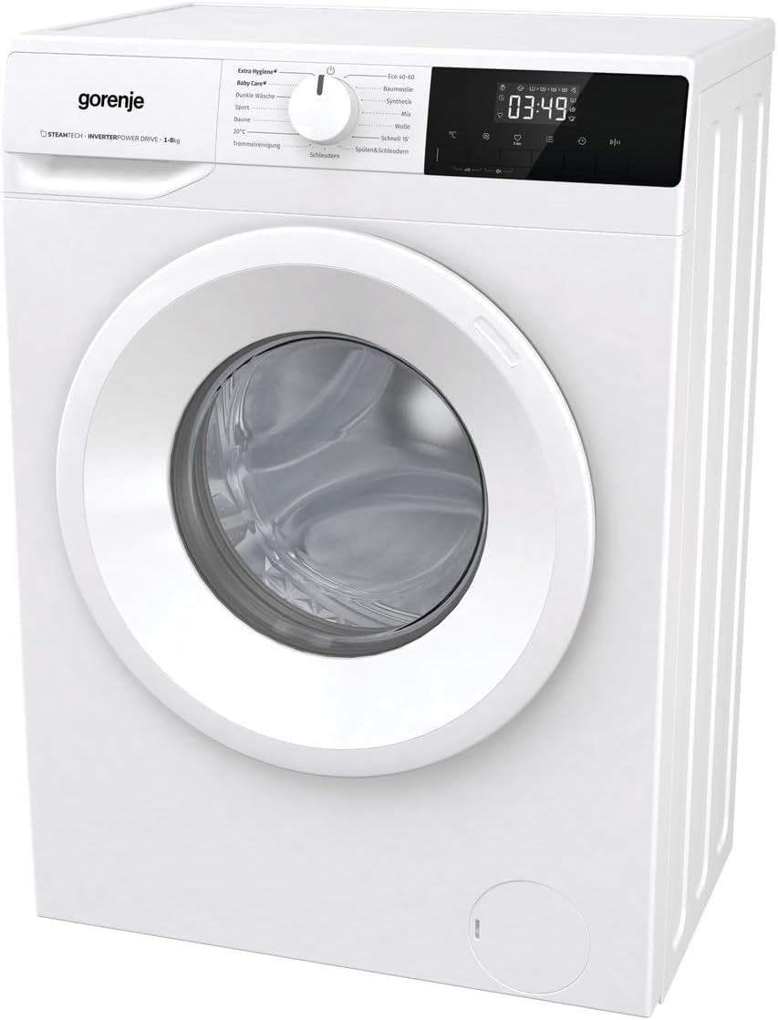 Gorenje WNHPI84APS/DE Waschmaschine mit Dampffunktion / 8kg, 54L / 1400 U / 15 Programme/AquaStop/Inverter PowerDrive Motor/RainDrop Trommel/Kindersicherung/EEK A/Weiß