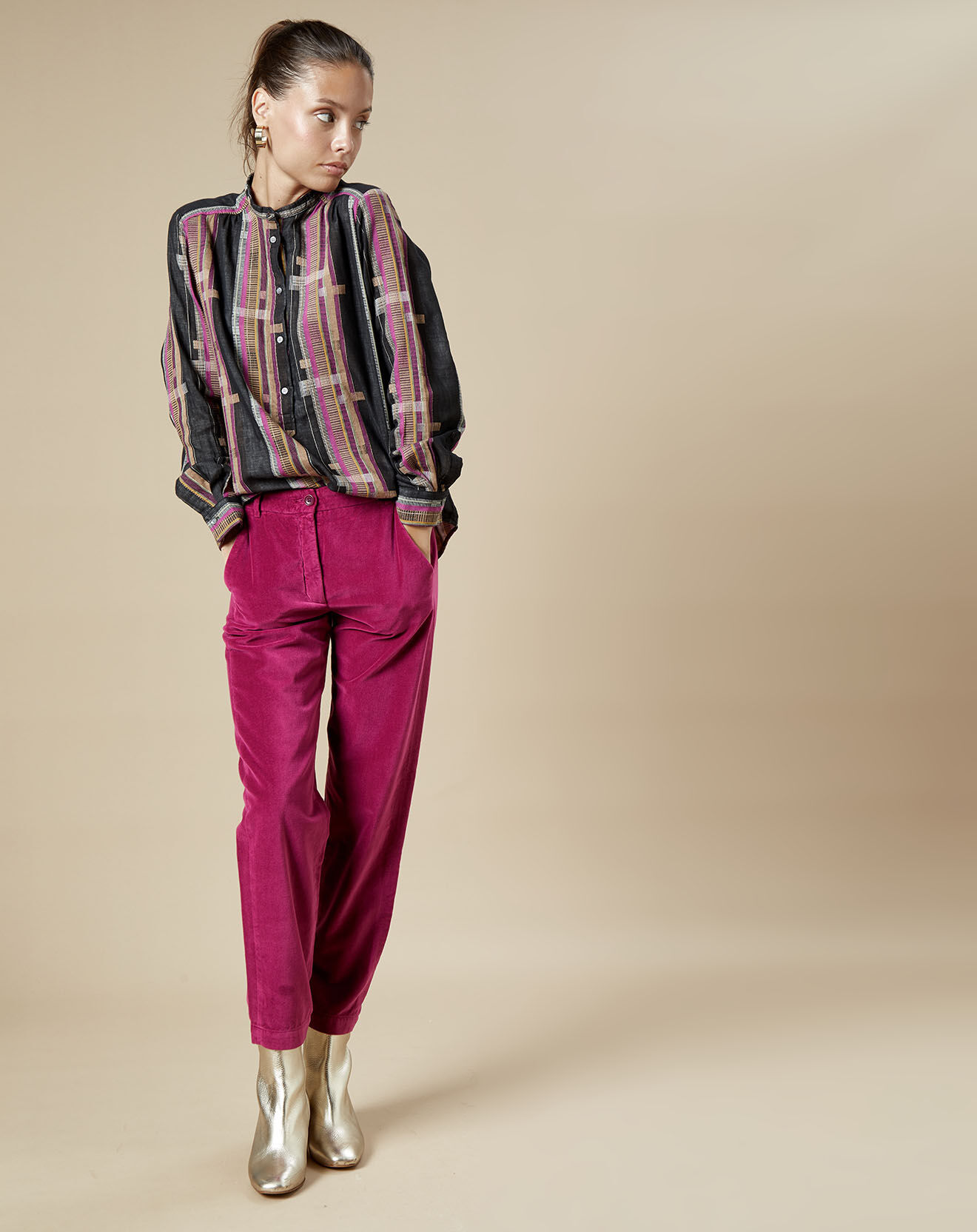 Hartford Blouse Codex noir/doré/fushia