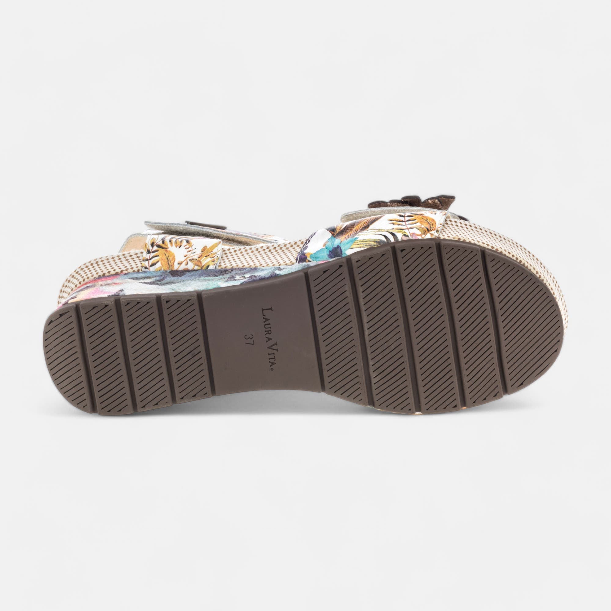 Sandales à talon compensé Femme en cuir beige