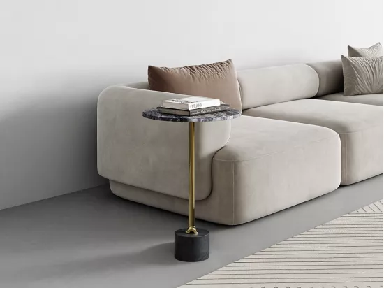 Table d'appoint en marbre et métal - Anthracite et doré - GIANINA