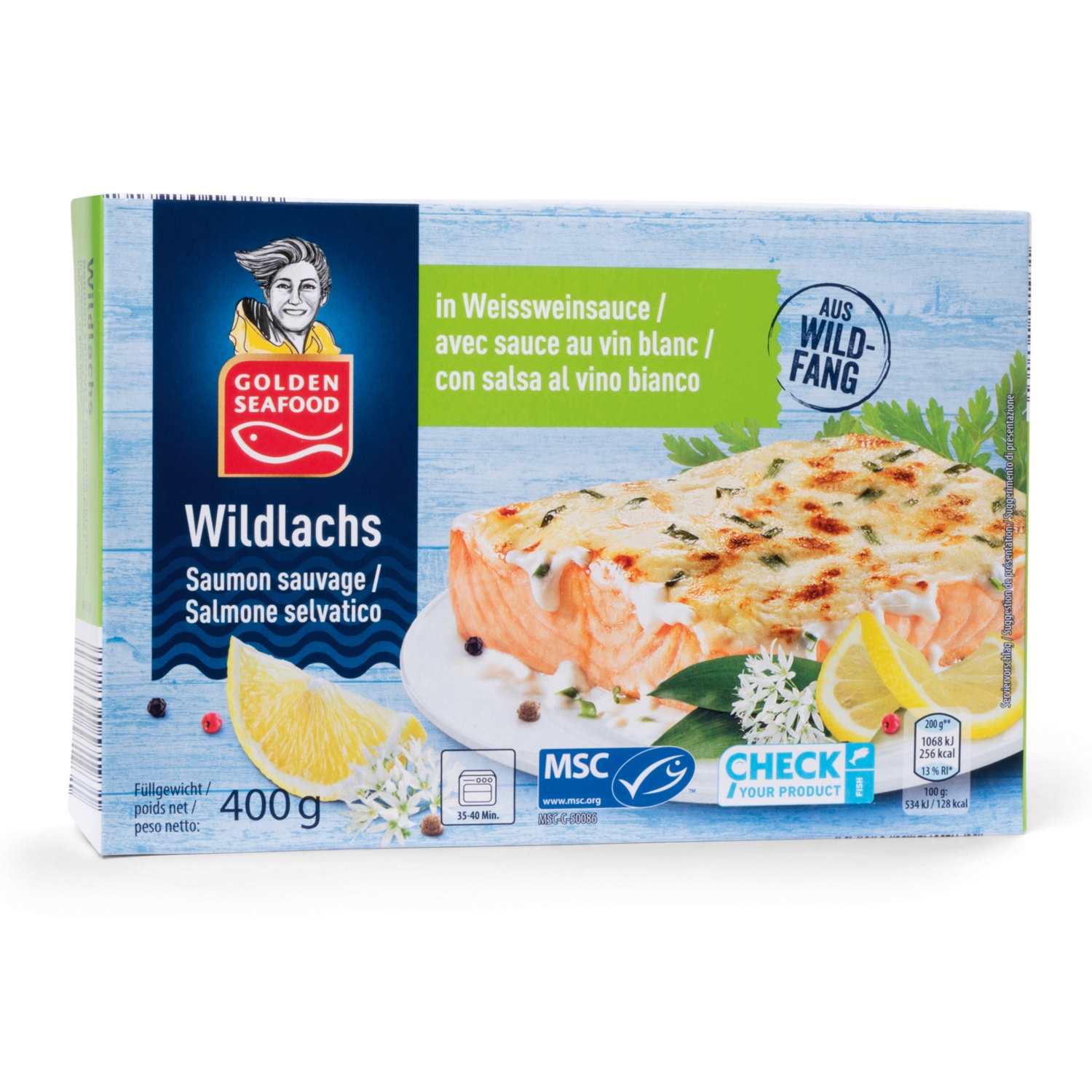 GOLDEN SEAFOOD Wildlachs in Sauce, Weißwein Sauce 400 g