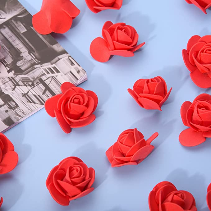 (500er Set) Ø30mm Romantische Blumen Konfetti Schaumstoff Rosen Deko Blumen - Rot