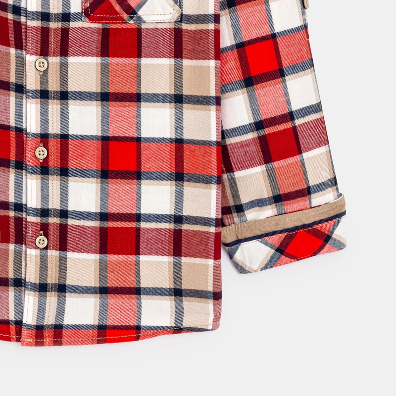Chemise à carreaux manches longues rouge garçon
