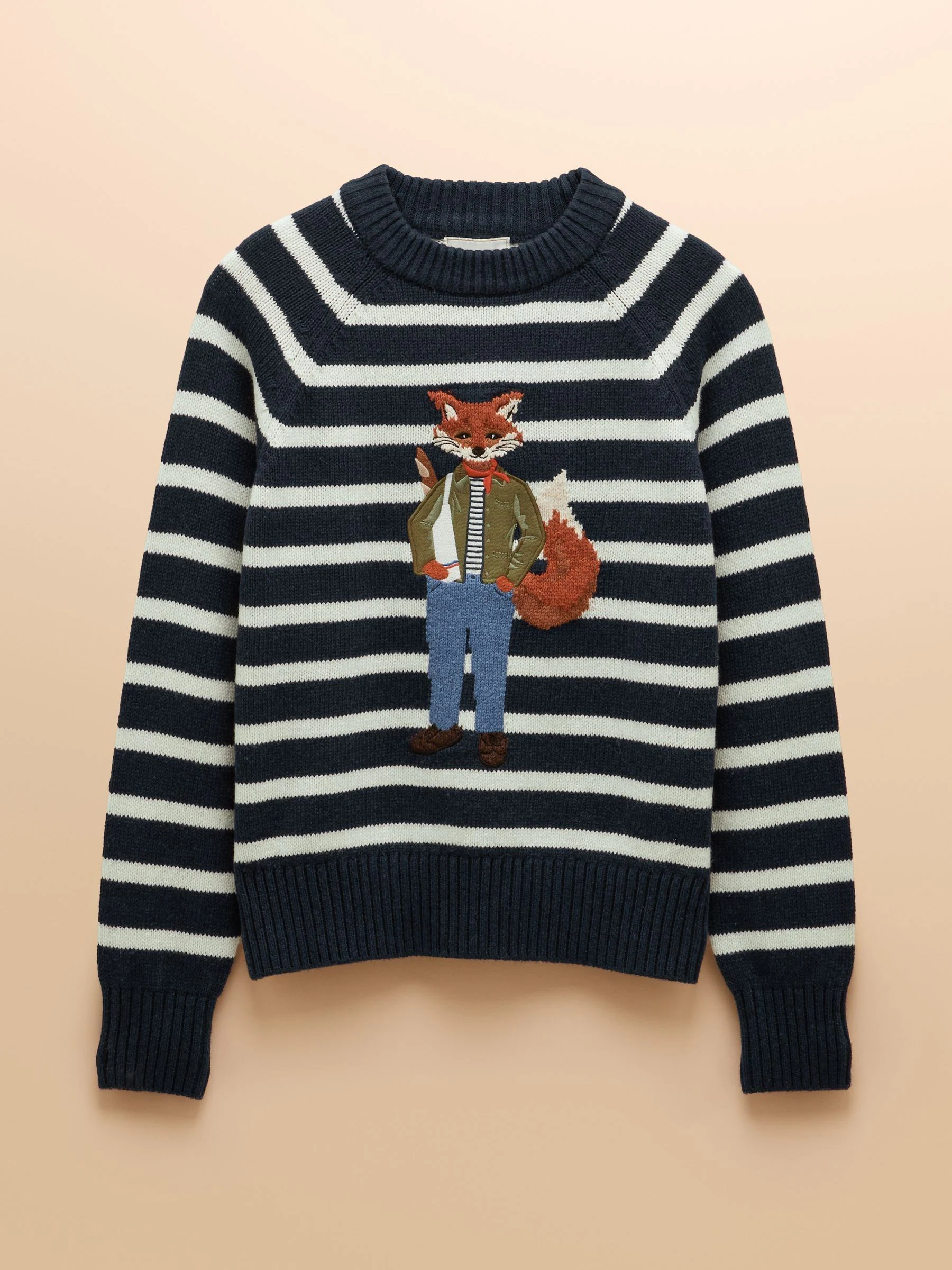 Navy Jonty Fox - Joules Intarsia Cotton-Rich Crew Neck Jumper