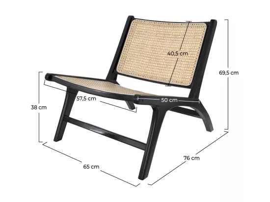 Fauteuil en teck noir et tressage cannage en rotin - Kilka