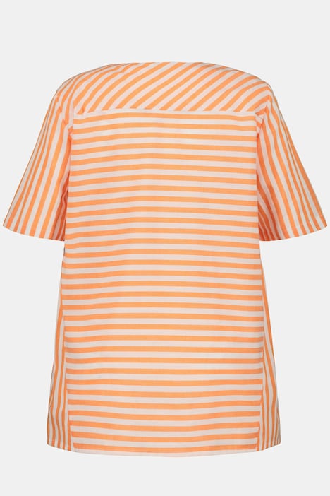 Bluse, Streifenmix, A-Line, V-Ausschnitt, Halbarm
