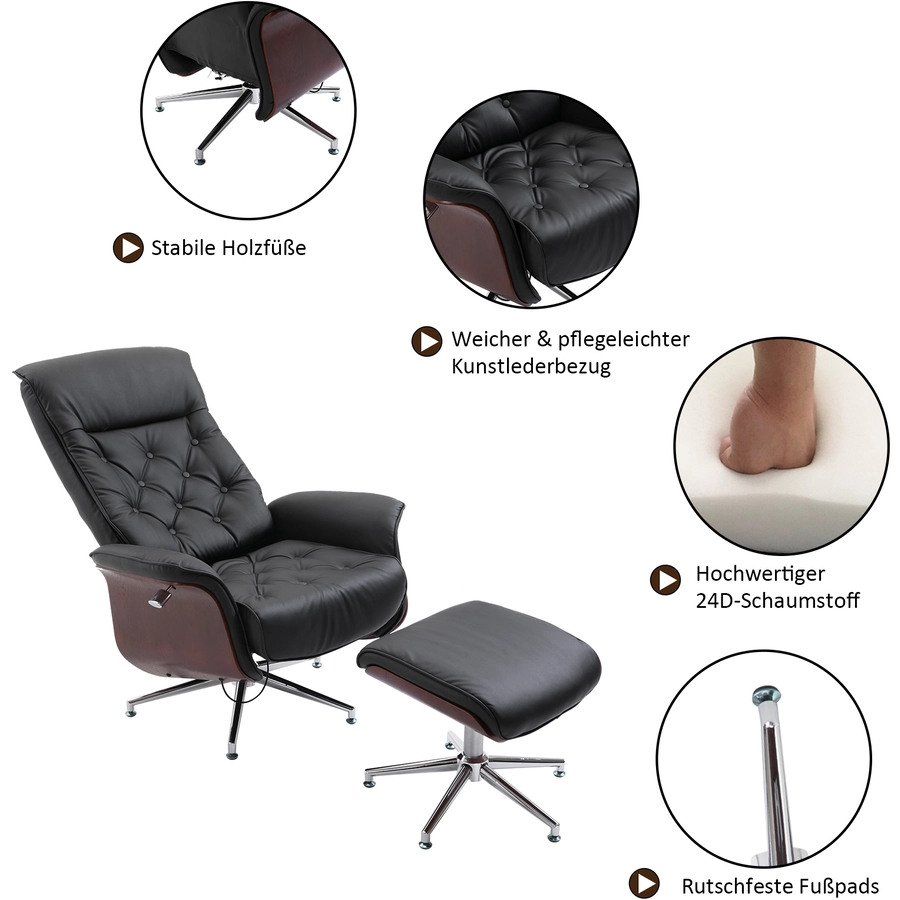 HOMCOM Chesterfield Sessel mit Hocker schwarz