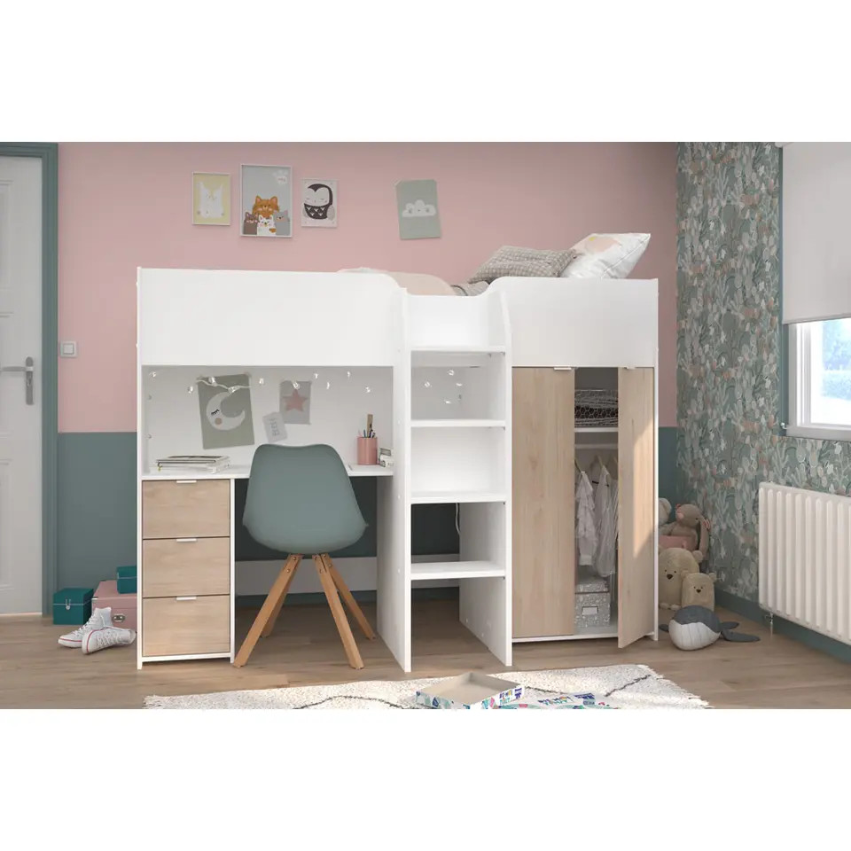 Halfhoogslaper Tristan - wit/eiken - 90x200 cm