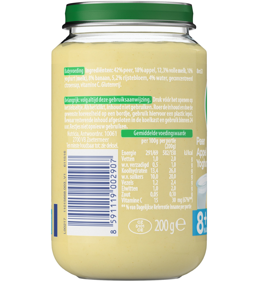 Olvarit Peer appel yoghurt 8M53 (200 gr)