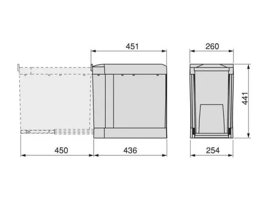 Poubelles de recyclage fixation inférieure et extraction automatique (3 bacs de 10 litres)
