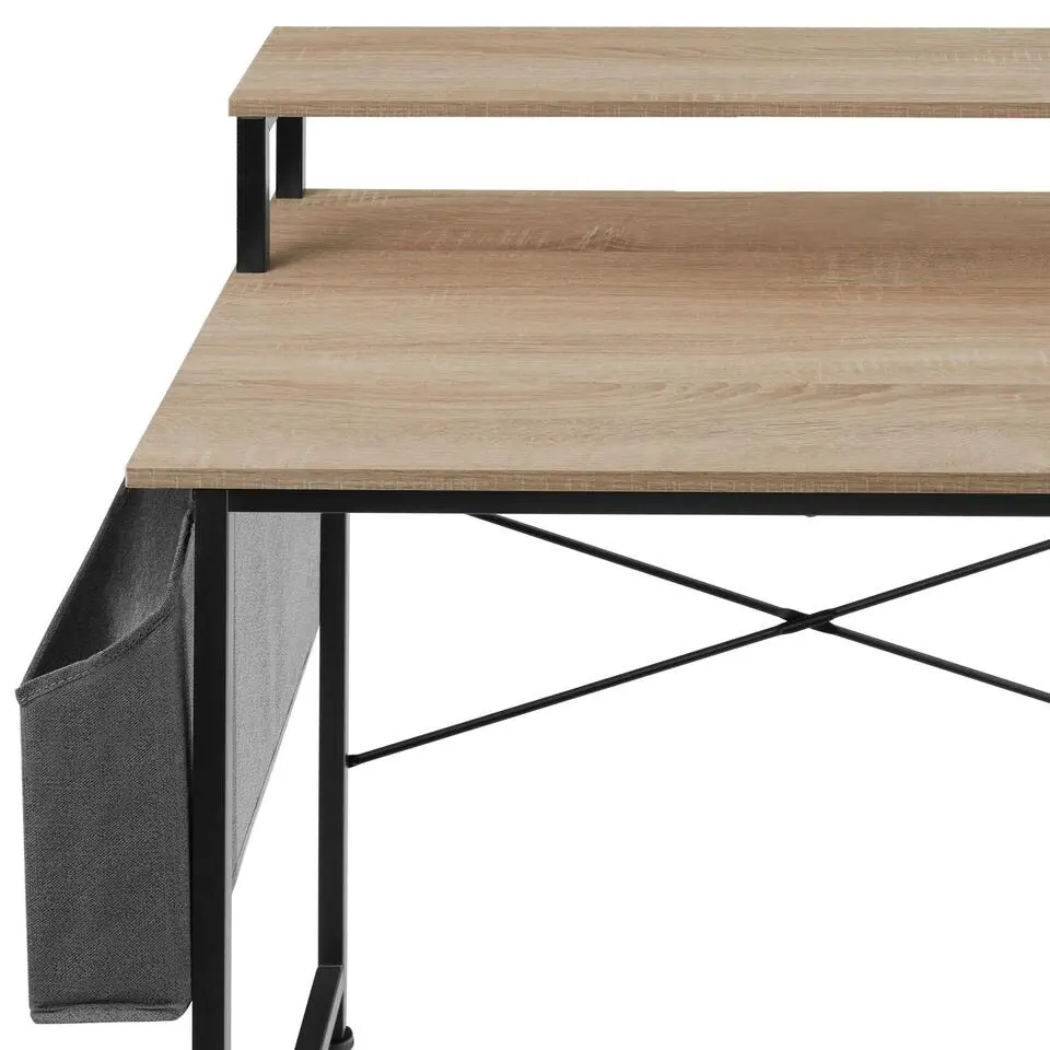 tectake Bureau met plank en organizer, Industrieel Licht Hout, Eiken Sonoma