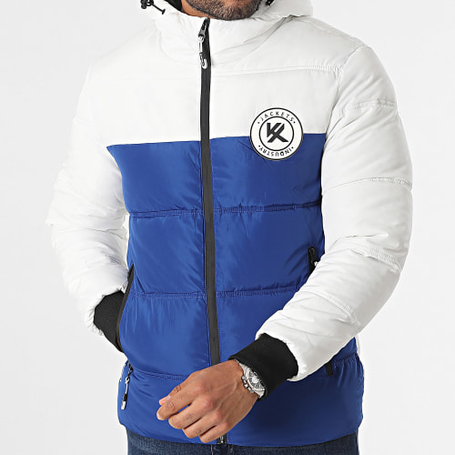 Doudoune Capuche Noir Bleu Clair Blanc