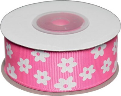 Dekobånd Pink M/Blomst 25Mm 10 - Polyester