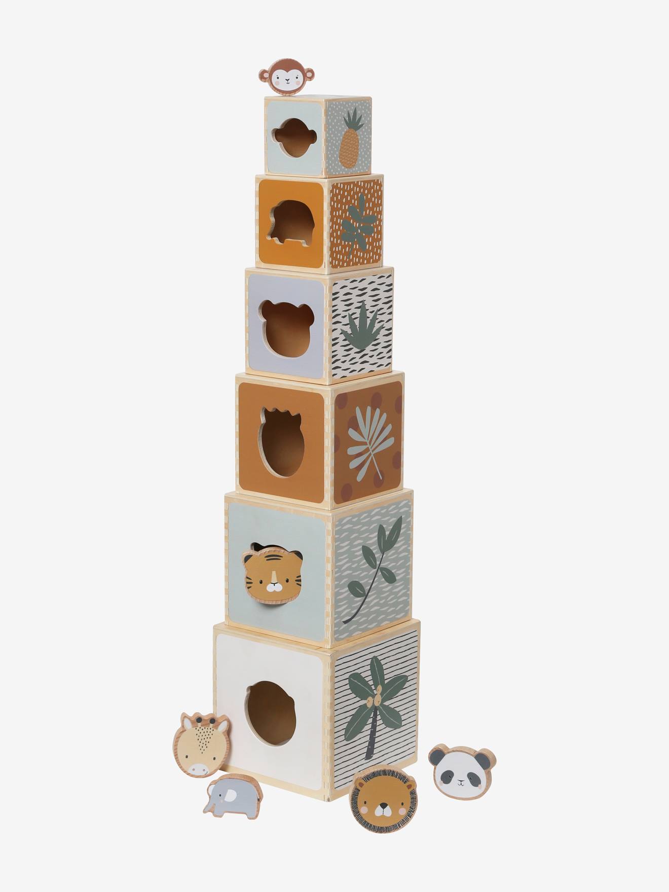 Torre de cubos de madeira com peças que se encaixam, certificada pelo FSC®. Vermelha.