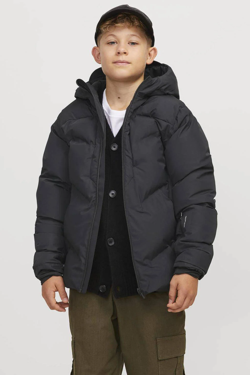 JACK & JONES gewatteerde winterjas JCOSLAY HEAT zwart