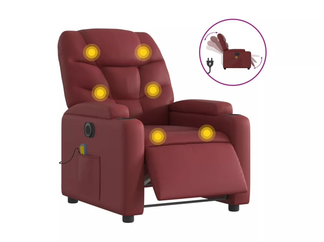 Fauteuil massant inclinable électrique rouge bordeaux