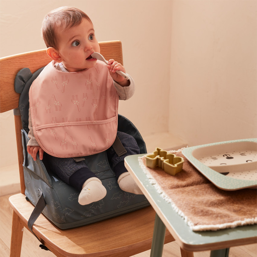 Réhausseur de chaise en toile déperlante imprimé dinosaures - Bleu