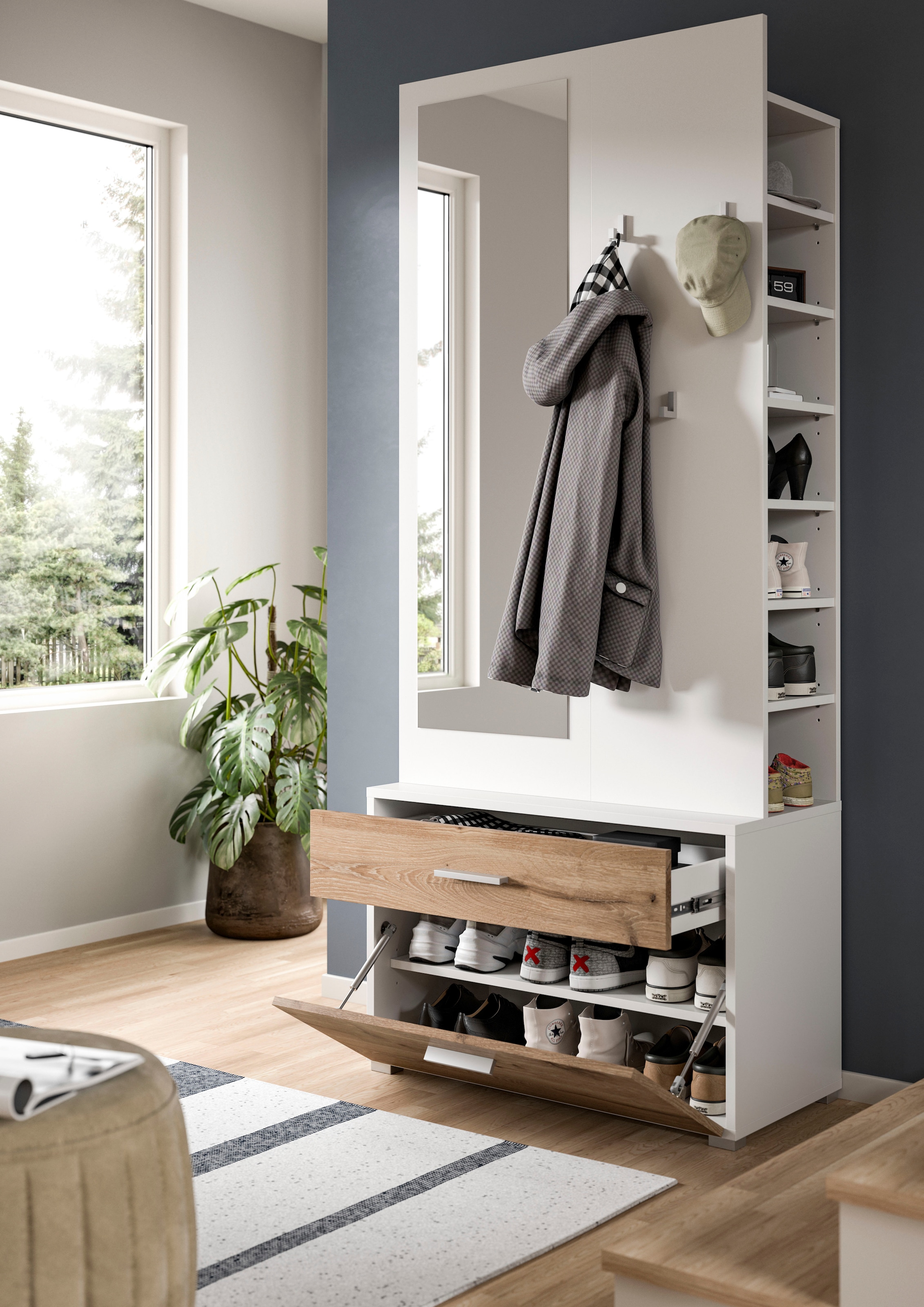 INOSIGN Kompaktgarderobe »Morrea, Höhe 190 cm, 1 Schubkästen, 6 Haken, 1 Kleiderstange, 7 Fächer« 1 Stk. tlg. schmale Garaderobe, Stauraum, Flur, Diele