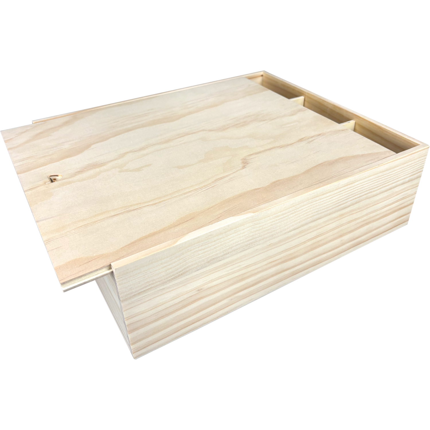 Wijnkist, 3 flessen, schuifdeksel, 340x295x95mm, hout, naturel