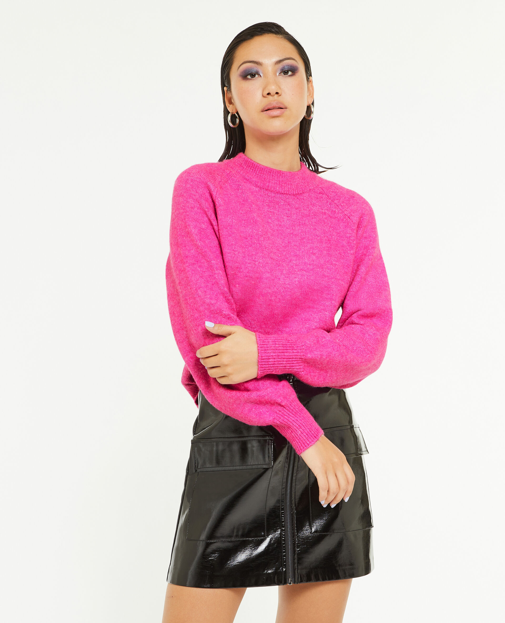 Pull col rond avec laine - Rose