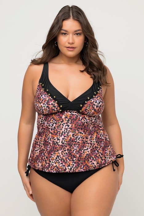 Tankini, Leomuster, Perlen, Softcups, längeres Oberteil