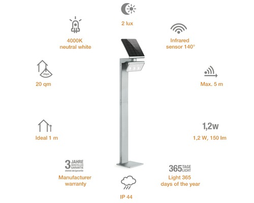 Steinel Solar Vloerlamp 1,2W 150 lm 3000/4000 KH 117,8 cm Xsolar GL-S SI zilver