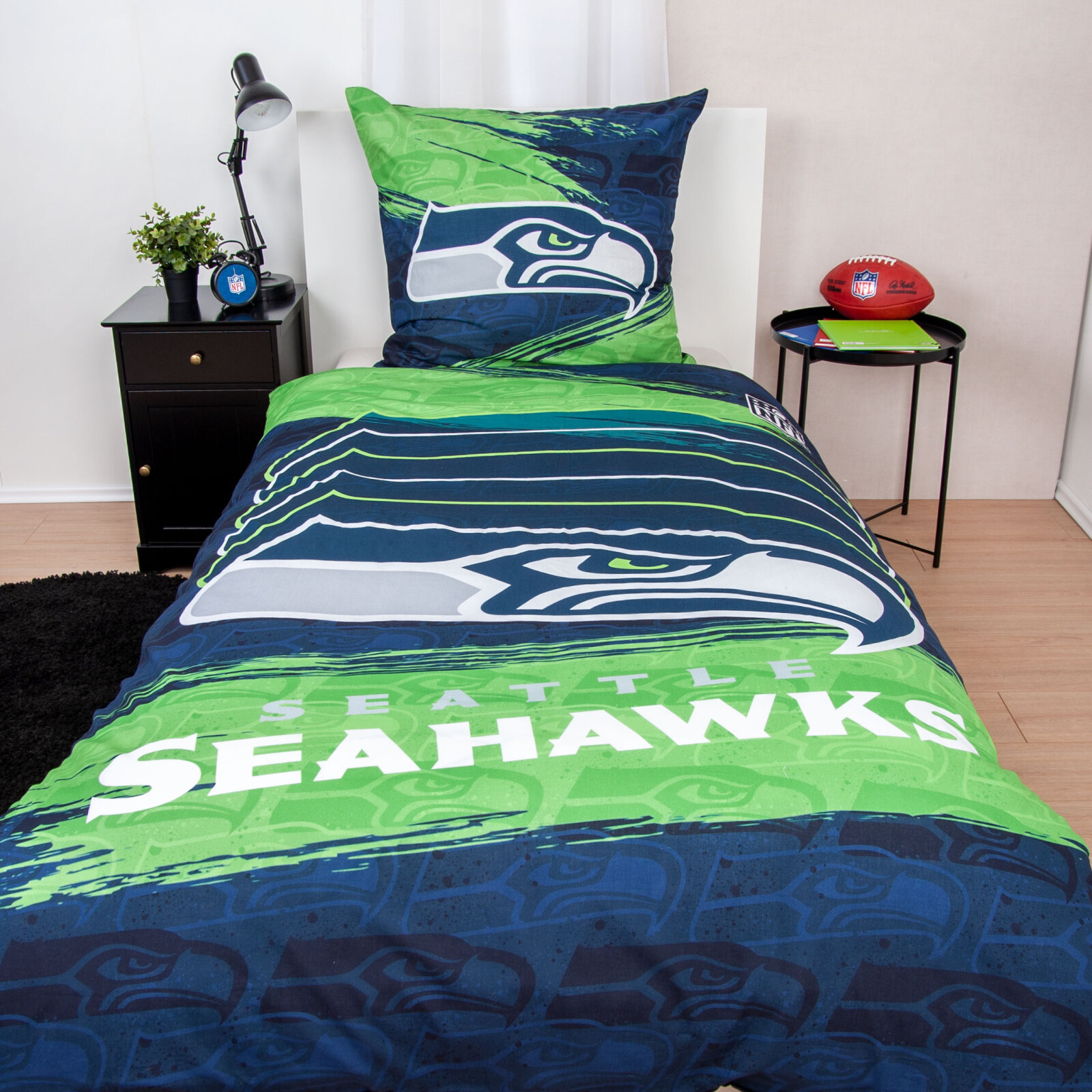 Renforcé-Bettwäsche NFL SEEHAWKS - grün-blau - 135x200 cm