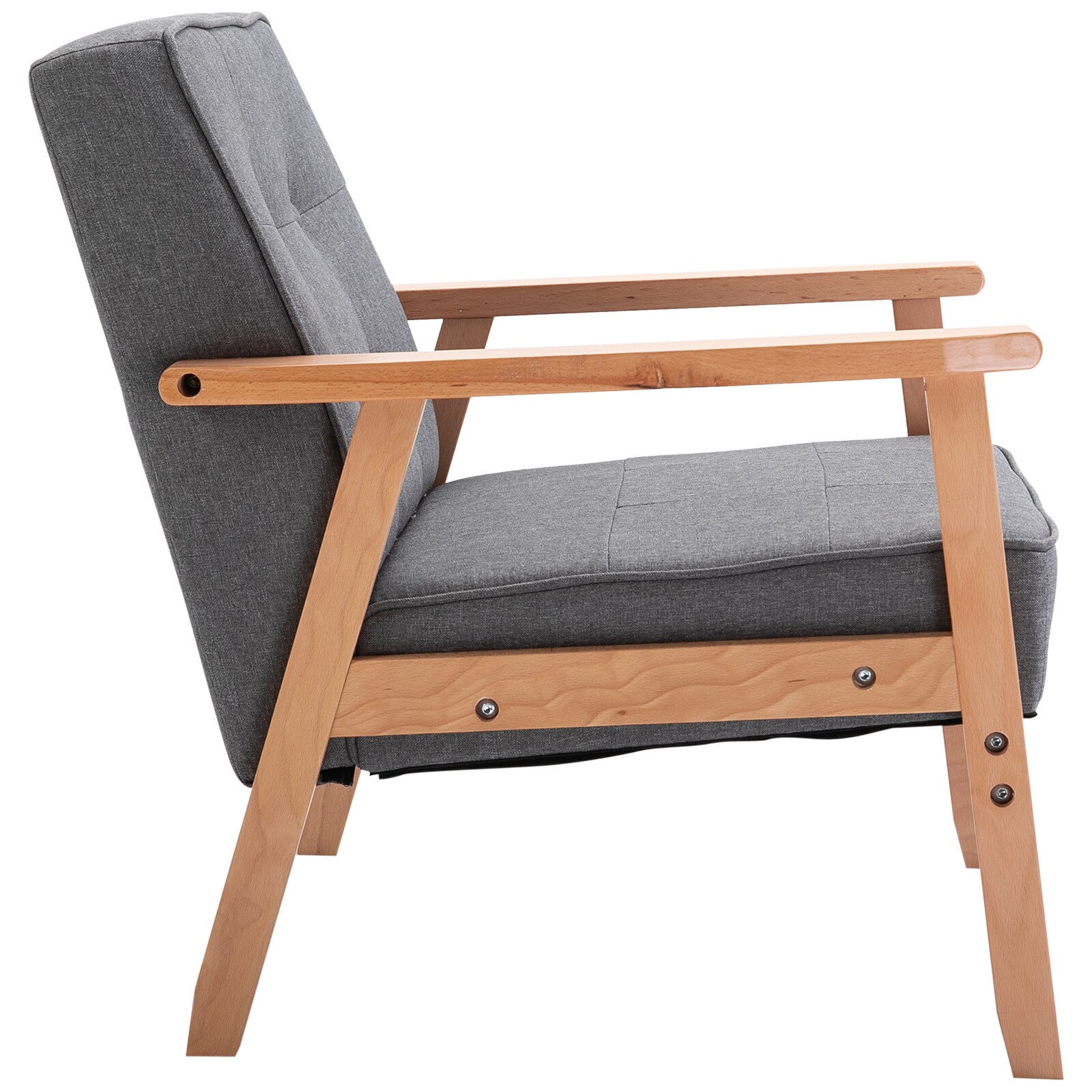HOMCOM Polsterstuhl mit Armlehnen grau, natur 64,5 x 70 x 70 cm (BxTxH)