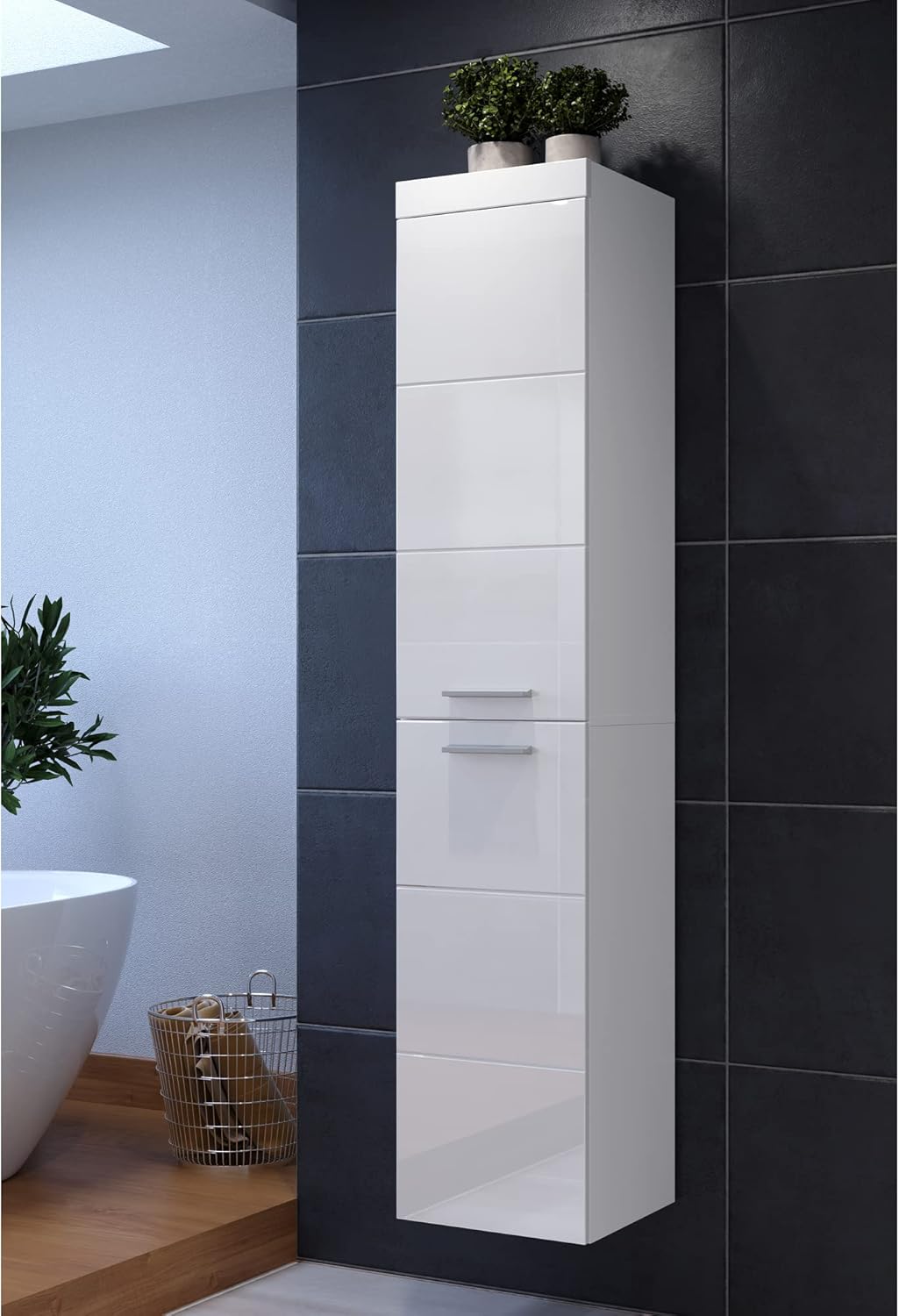 trendteam smart living - Hochschrank Schrank - Badezimmer - Devon - Aufbaumaß (BxHxT) 35 x 170 x 33 cm - Farbe Weiß Hochglanz - 210760101