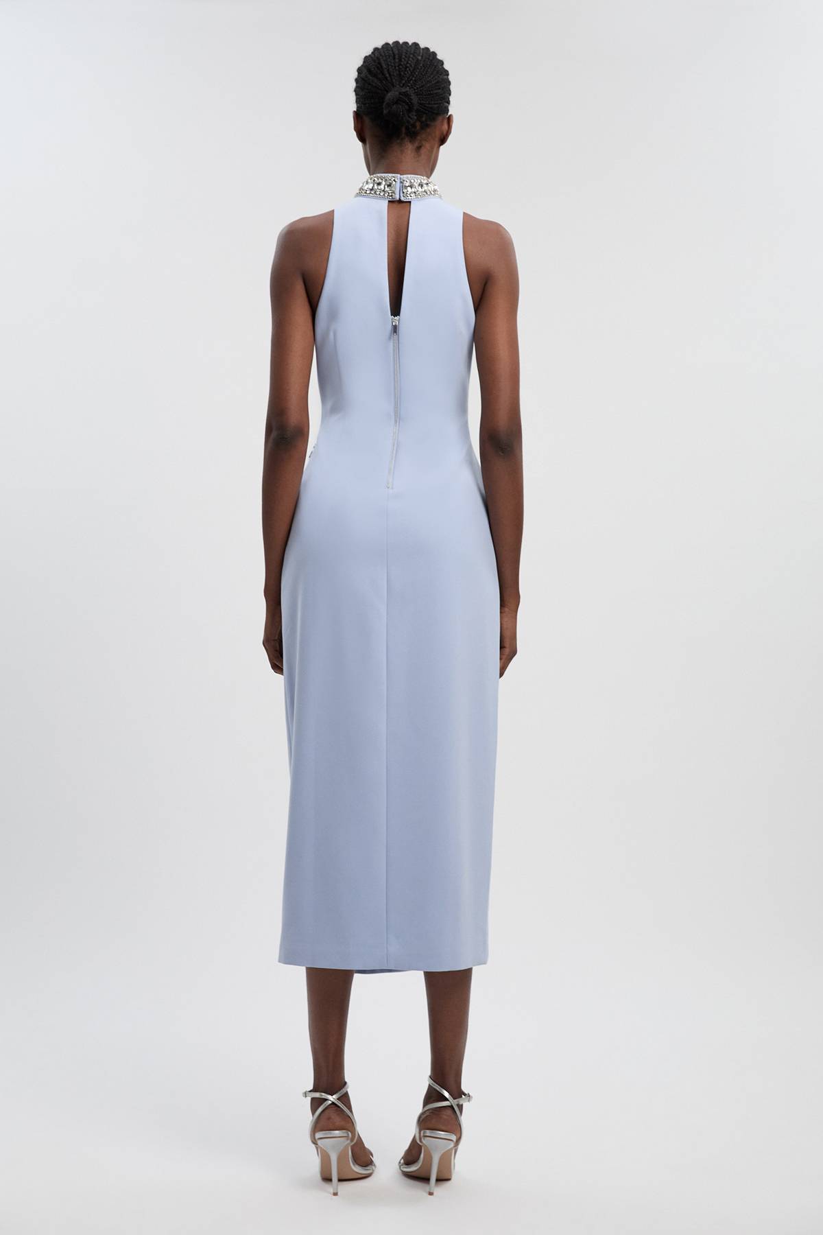 KarenMillen Robe Maxi Fendue Tissée Ornée de Cristaux Petite