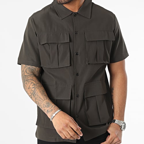 Chemise Manches Courtes Vert Kaki Foncé