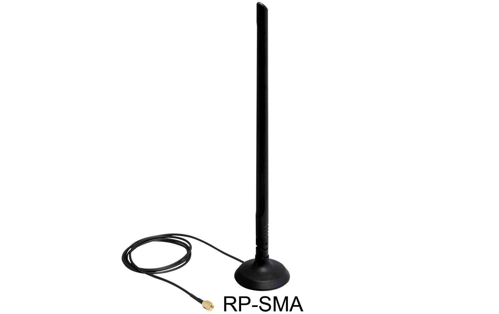 WLAN-Antenne RP-SMA, 30cm RP-SMA 6.5 dBi RundstrahlDelock 2.4Ghz WLAN Antenne mit RP-SMA Anschluss, 6.5 dBi omnidirektional Gelenk mit magnetischem Standfuss