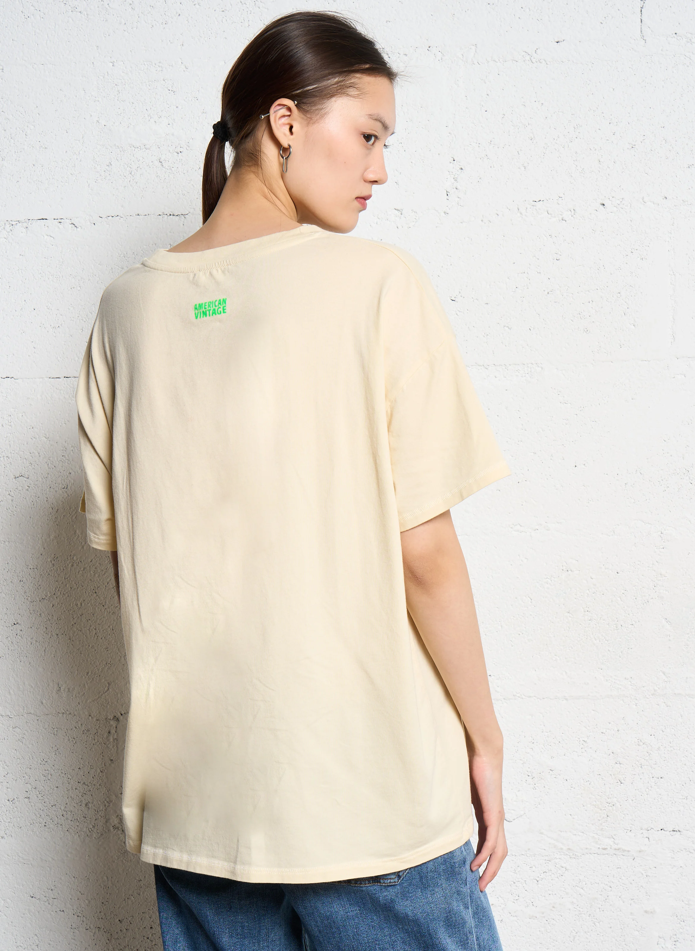 PYMAZ - Tee-shirt oversize col rond en coton mélangé | Beige