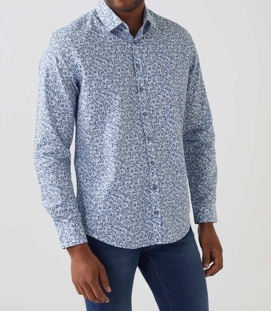 Chemise casual imprimée blanche-marine 