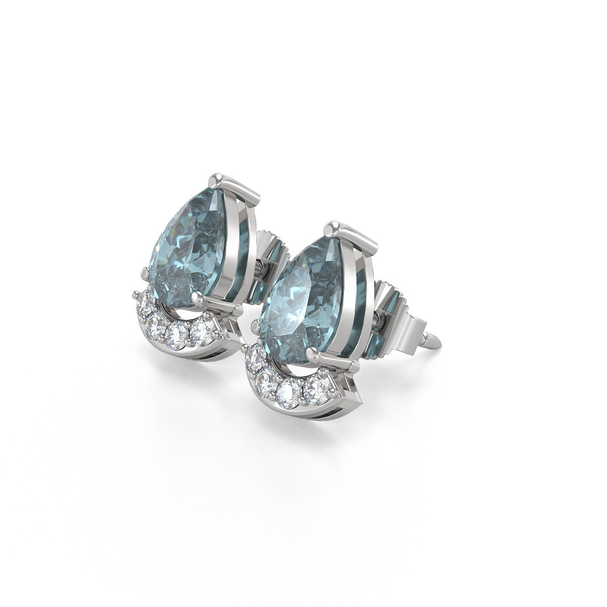 Boucles d'oreilles ADEN Aigue-Marine Forme Poire et Diamants sur Argent 925 1.40grs