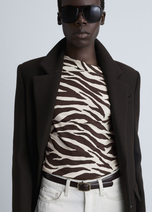 MANGO Zebra asymmetrical neck t-shirt Brown