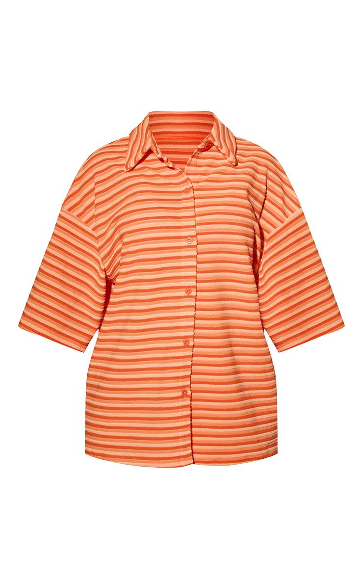 Orange Chemise De Plage En Tissu Éponge À Rayures