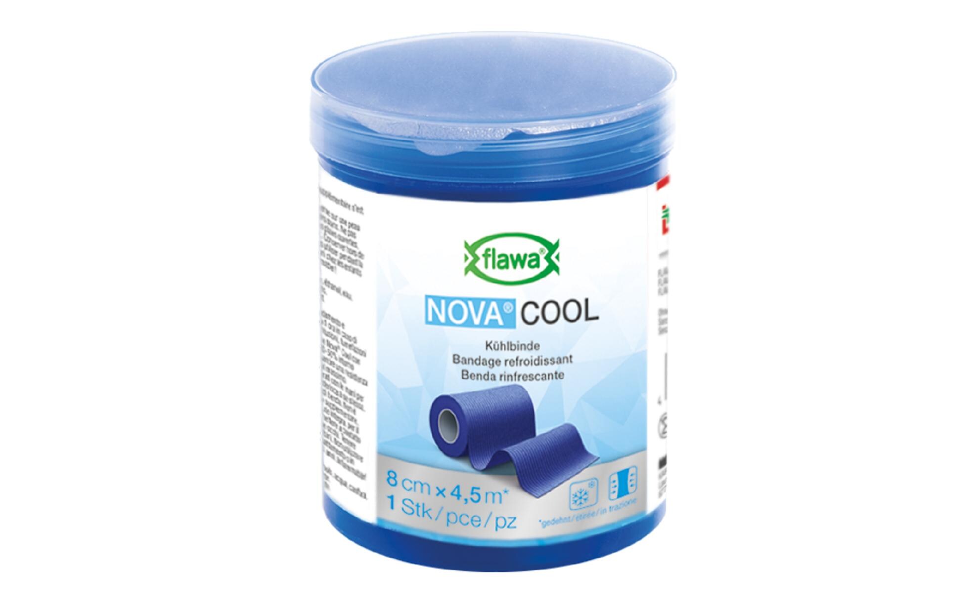 Nova Cool Kühlbandage 8 cm x 4.5mSelbsthaftende Kühlbandage mit Kräutern und ätherischen Ölen