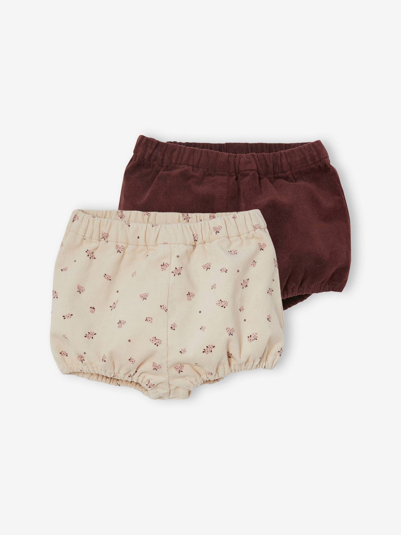 Conjunto de 2 calcinhas de veludo cotelê para bebê menina, vermelho escuro, bicolor/multicoloridas