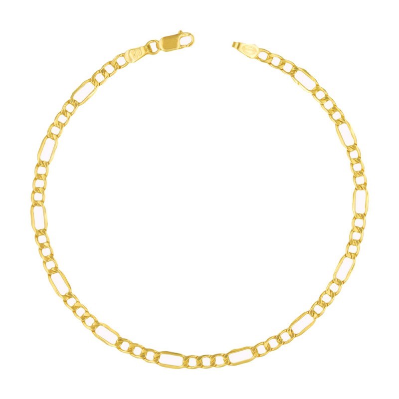 Bracelet Or 18 Carats 750/000 Maille Figaro Alternée 1+3 Jaune Homme - 20cm