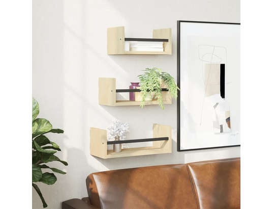 VIDAXL - Etagère murale Ensemble d'étagères murales avec barres 3 pcs chêne sonoma