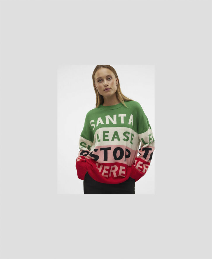 Vero Moda VMSANTATEXT LS O-NECK PULLOVER XMAS Jelly bean/w. birch   pink   chines