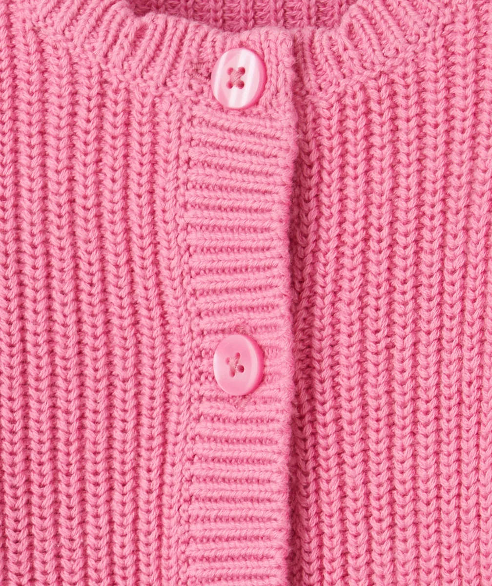 CARDIGAN MAILLE BÉBÉ FILLE EN COTON BIO ROSE COL FESTONNÉ