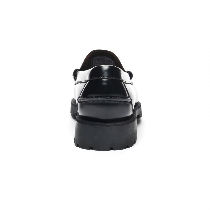 DAN LUG BLACK MOCASSIN-Mocassin semelle crantée pour femme en cuir coloris noir