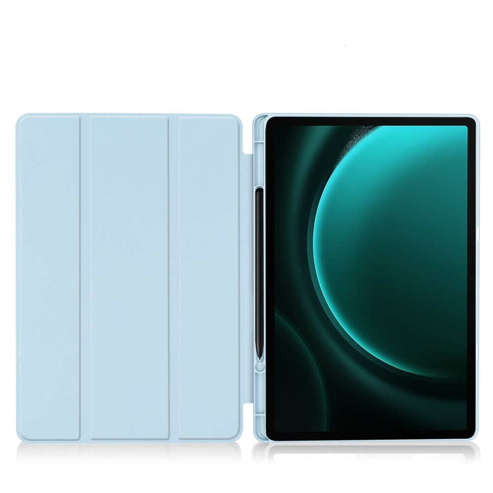 Samsung Galaxy Tab S9 FE  Plus Leder Tasche Smart Cover Hülle S-Pen Halterung - Hellblau