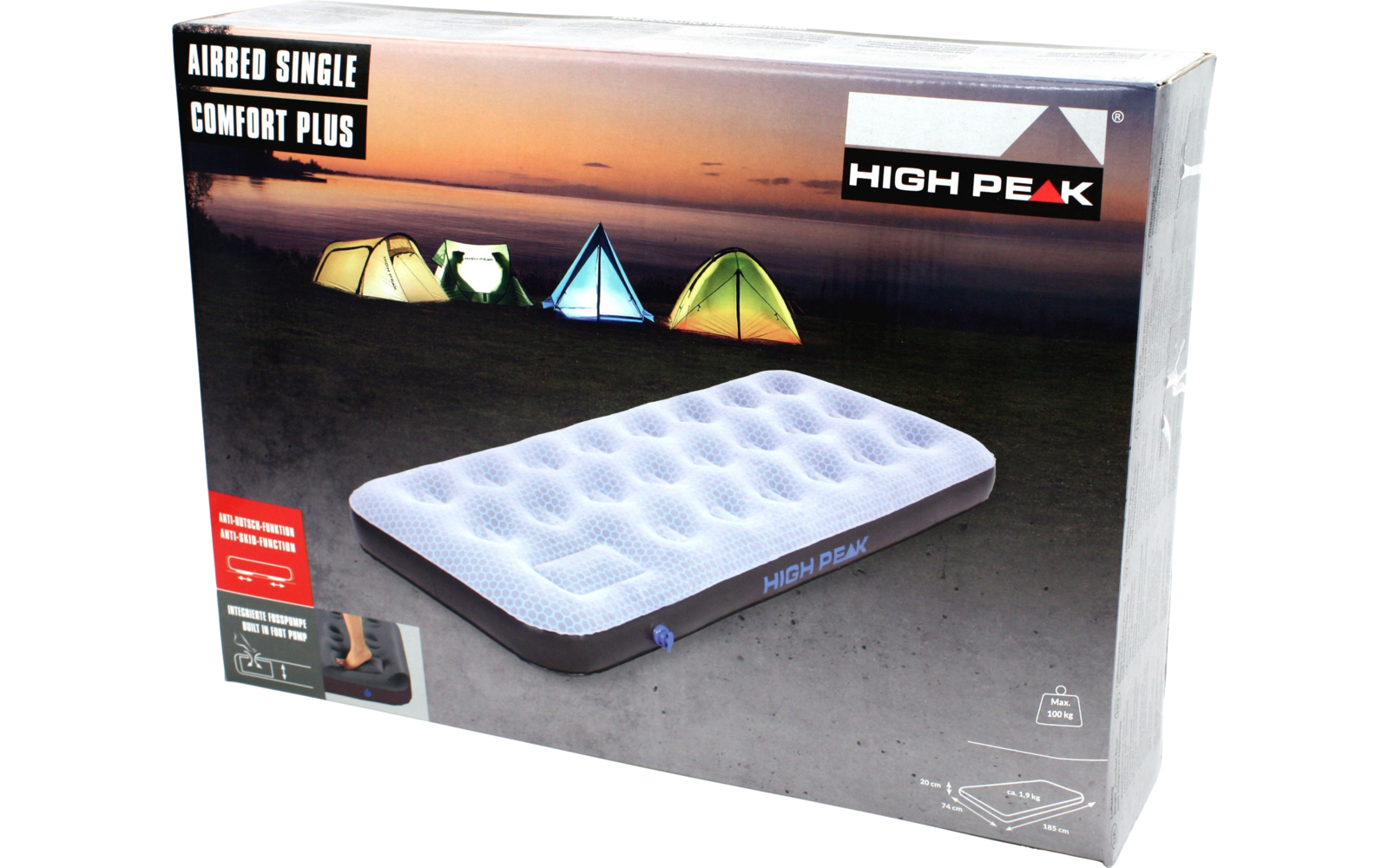High Peak Comfort Plus Air bed Luftbett mit integrierter Pumpe 185 x 74 cm grau/blau/schwarz Single
