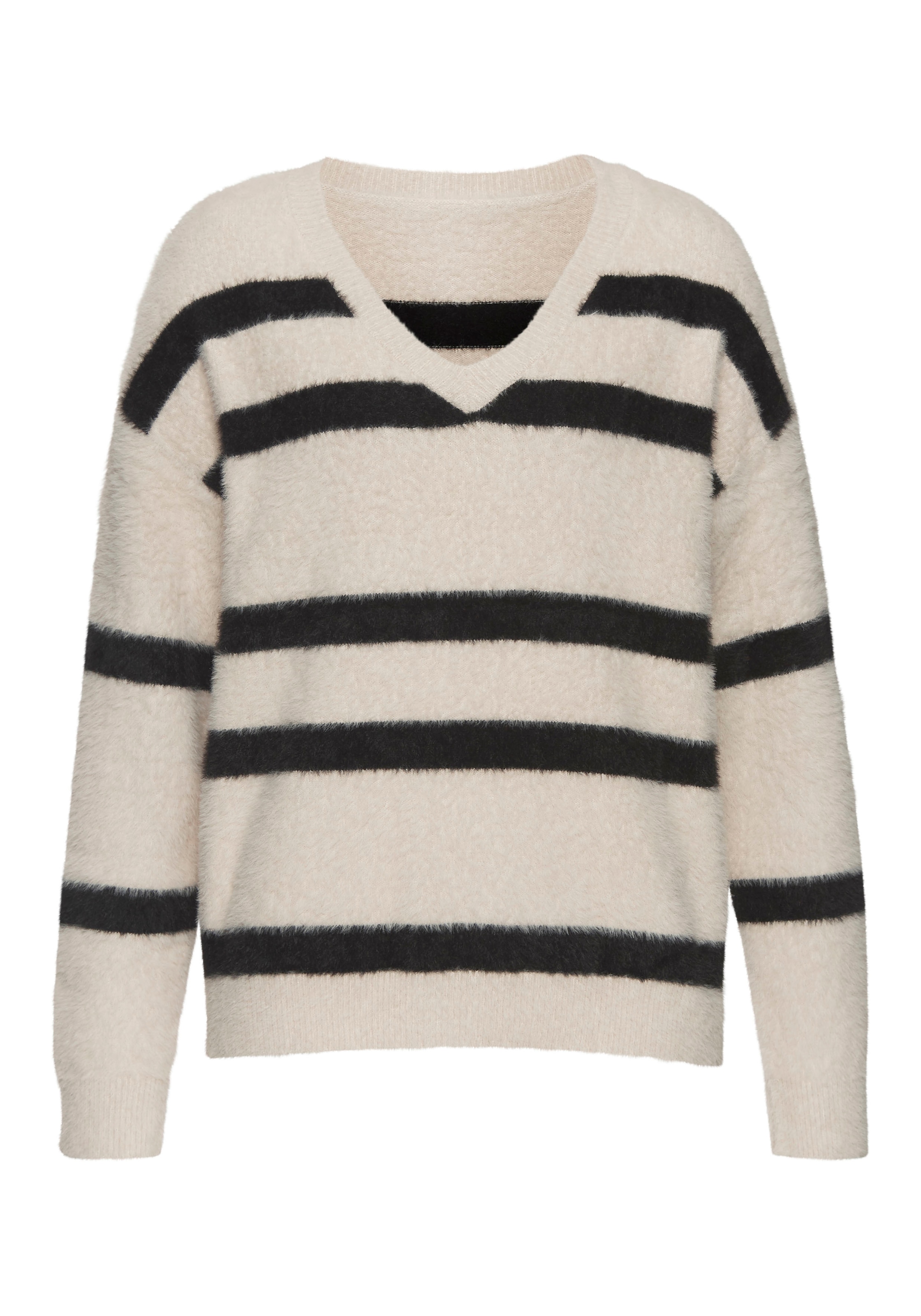 LASCANA Streifenpullover »Amira«, aus kuschelweichem Strick, V-Ausschnitt, Streifenoptik, modisch