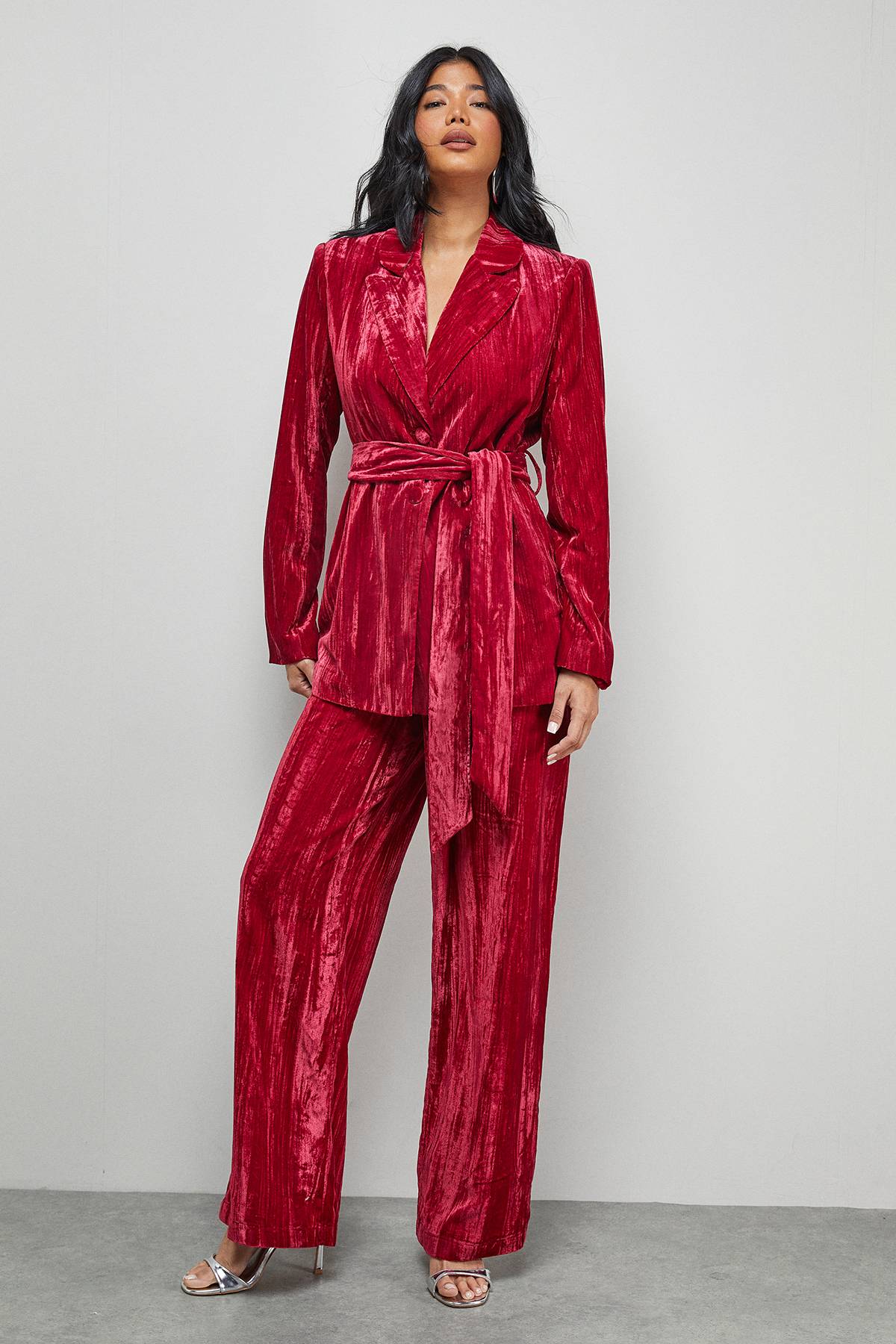 Warehouse Ensemble Pantalon Large en Velours Froissé
